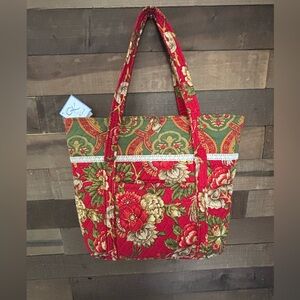 April Cornell -Floral Red and Green Tote Bag, brand new